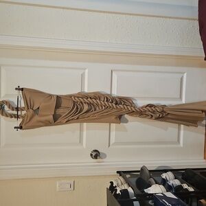 Tan rope drape maxi dress with mid cut outs